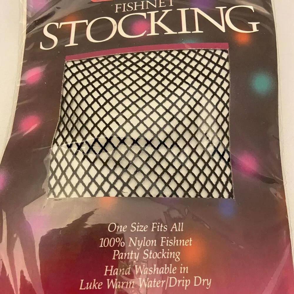 #6264 Its Fun Tyme Fishnet Pantyhose Black NOS One Size